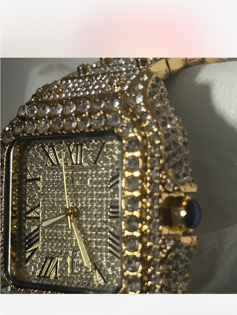 Iced Out Gold-toned Moissanite Bussdown Custom Watch - Picture 3 of 5